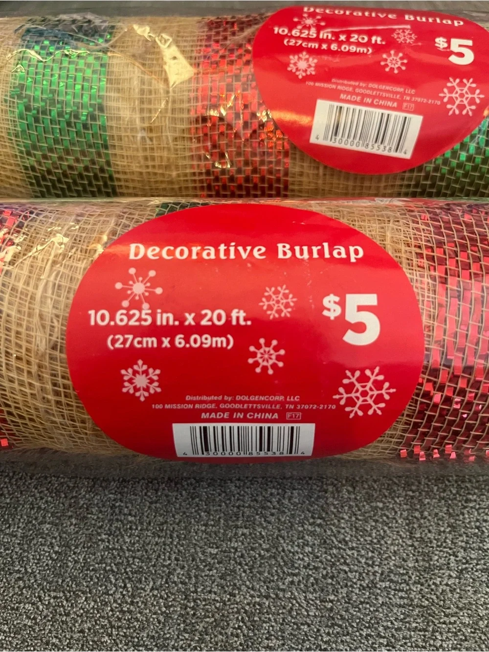 Wreath Decorative Holiday Mesh Ribbon Roll with Red and Green Accent Stripes